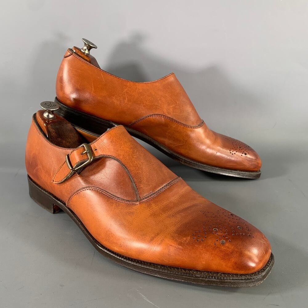 RALPH LAUREN Size 8.5 Brown Wingtip Leather Monk Strap Loafers